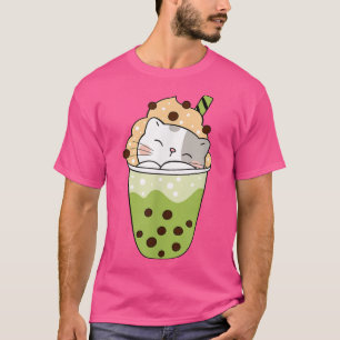 Cat boba matcha Boba bubble tea adorable anime kaw T-Shirt
