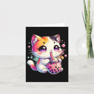 Cat Boba Tea Anime Japanese Kawaii Neko Bubble Tea Card
