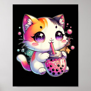 Cat Boba Tea Anime Japanese Kawaii Neko Bubble Tea Poster