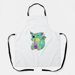 Cat Boba Tea Anime Kawaii Graphic Pastel Goth Hall Apron