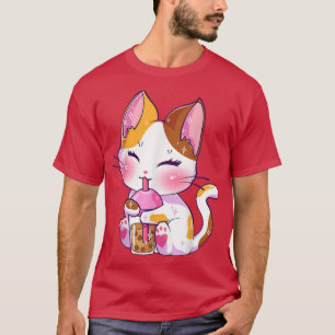 Cat Boba Tea Anime Kawaii Neko Bubble Tea Teen Gir T-Shirt