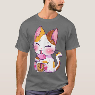 Cat Boba Tea Anime Kawaii Neko Bubble Tea Teen Gir T-Shirt