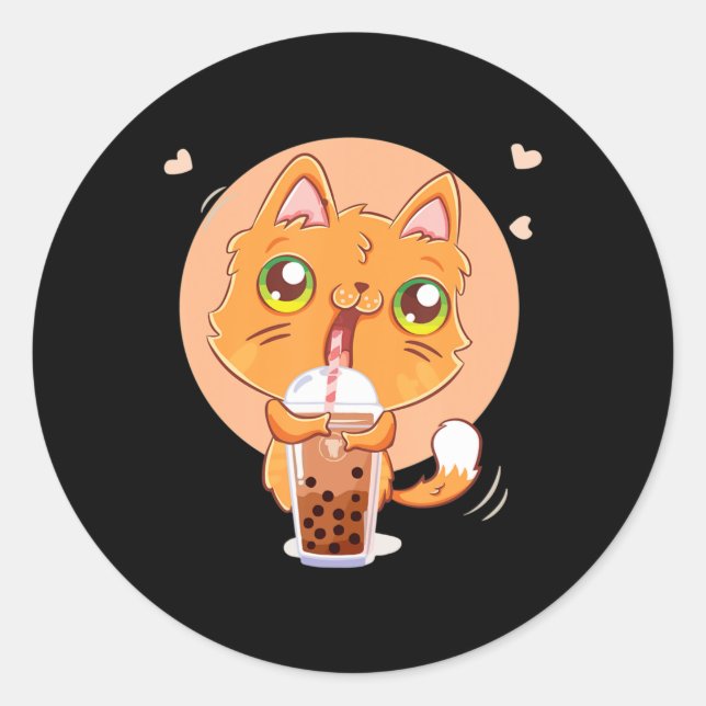 Cat Boba Tea Bubble Kawaii Japanese Anime Gift Gir Classic Round Sticker (Front)