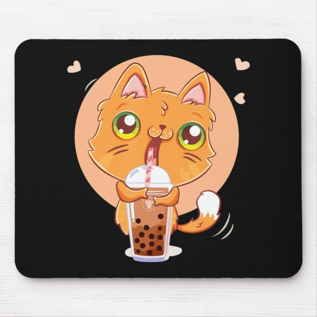 Cat Boba Tea Bubble Kawaii Japanese Anime Gift Gir Mouse Mat (Front)
