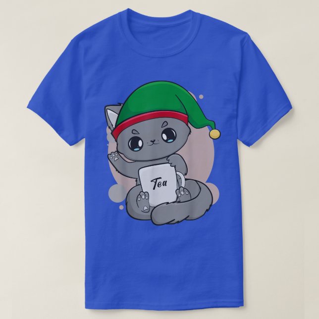 Cat Boba Tea Bubble Kawaii Xmas Elf Crew Pastel An T-Shirt (Design Front)