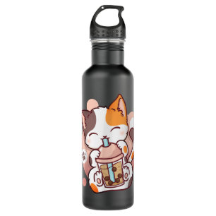 Cat Boba Tea Bubble Tea Anime Kawaii Neko  710 Ml Water Bottle