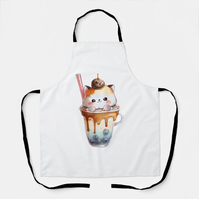 Cat Boba Tea Bubble Tea Anime Kawaii Neko Apron (Front)