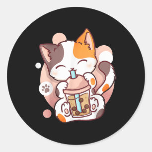 Cat Boba Tea Bubble Tea Anime Kawaii Neko Classic Round Sticker