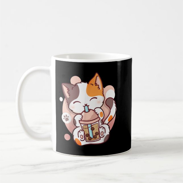Cat Boba Tea Bubble Tea Anime Kawaii Neko  Coffee Mug (Left)