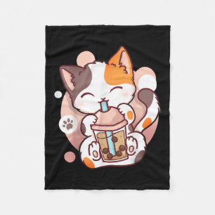 Cat Boba Tea Bubble Tea Anime Kawaii Neko  Fleece Blanket