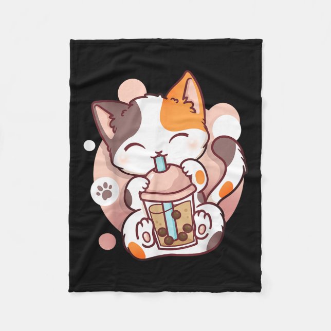 Cat Boba Tea Bubble Tea Anime Kawaii Neko  Fleece Blanket (Front)