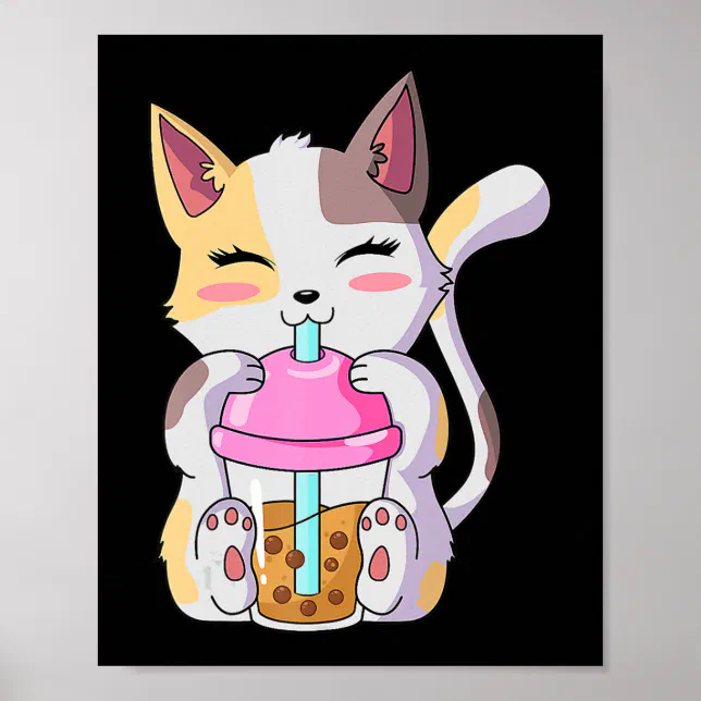 Cat Boba Tea Bubble Tea Anime Kawaii Neko for Boys Poster | Zazzle
