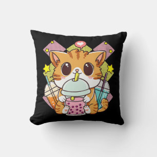 Cat Boba Tea Bubble Tea Anime Kawaii Neko for Girl Cushion
