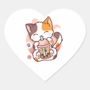 Cat Boba Tea Bubble Tea Anime Kawaii Neko for Girl Heart Sticker