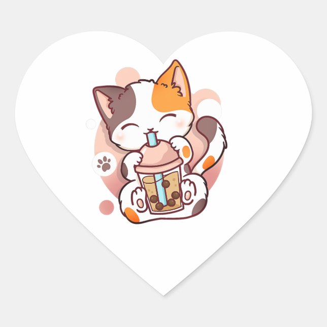 Cat Boba Tea Bubble Tea Anime Kawaii Neko for Girl Heart Sticker (Front)