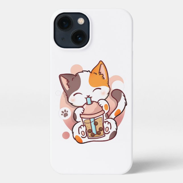 Cat Boba Tea Bubble Tea Anime Kawaii Neko for Girl iPhone Case (Back)