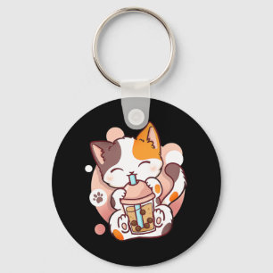 Cat Boba Tea Bubble Tea Anime Kawaii Neko for Girl Key Ring