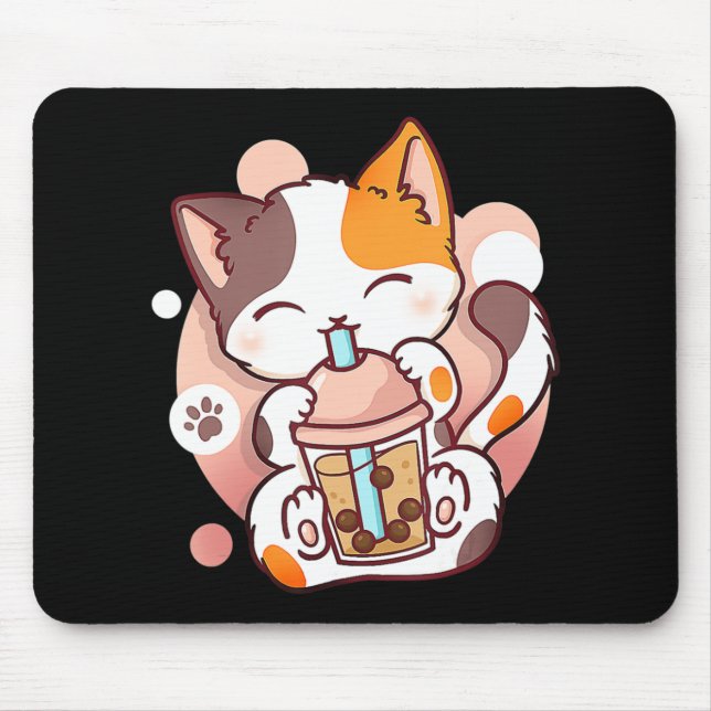 Cat Boba Tea Bubble Tea Anime Kawaii Neko for Girl Mouse Mat (Front)