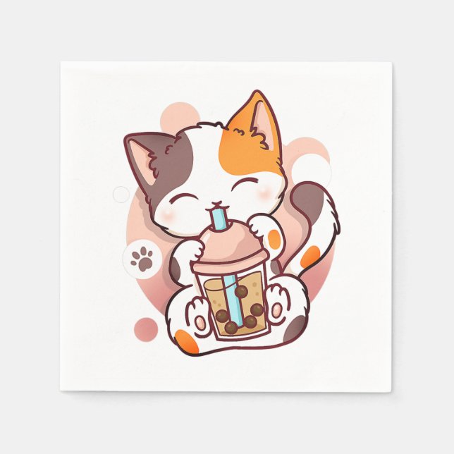 Cat Boba Tea Bubble Tea Anime Kawaii Neko for Girl Napkin (Front)