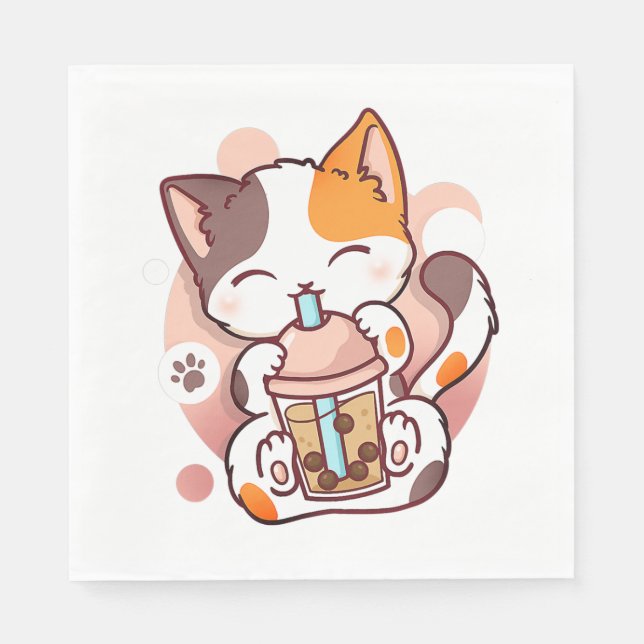 Cat Boba Tea Bubble Tea Anime Kawaii Neko for Girl Napkin (Front)