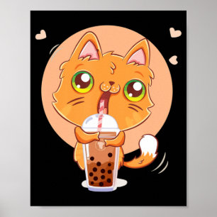 Cat Boba Tea Bubble Tea Anime Kawaii Neko for Girl Poster