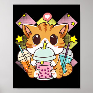 Cat Boba Tea Bubble Tea Anime Kawaii Neko for Girl Poster