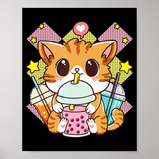 Cat Boba Tea Bubble Tea Anime Kawaii Neko for Girl Poster (Front)
