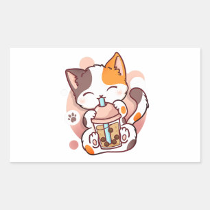 Cat Boba Tea Bubble Tea Anime Kawaii Neko for Girl Rectangular Sticker