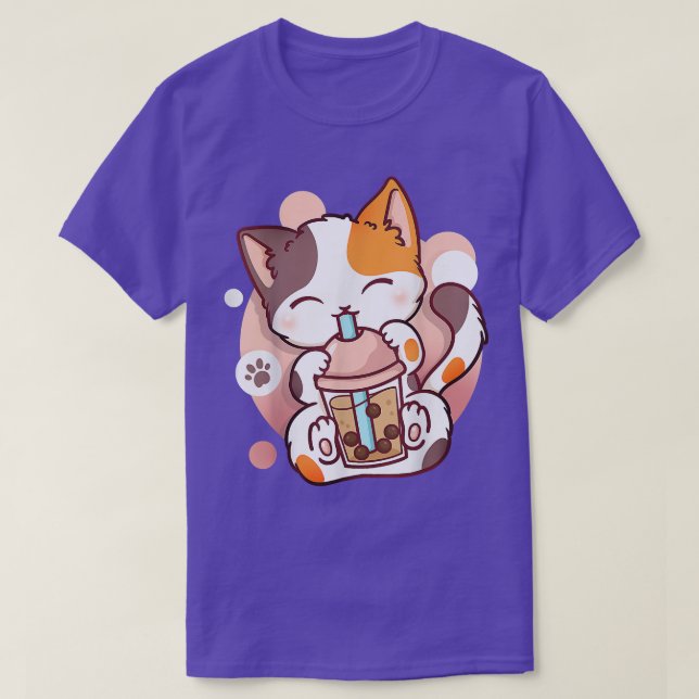 Cat Boba Tea Bubble Tea Anime Kawaii Neko For Girl T-Shirt (Design Front)