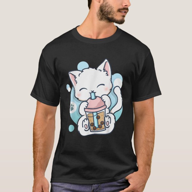 Cat Boba Tea Bubble Tea Anime Kawaii Neko  for Men T-Shirt (Front)