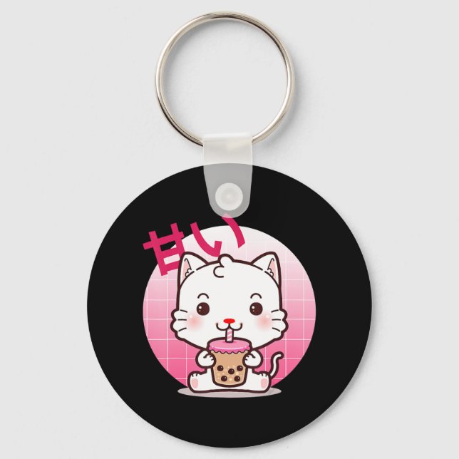 Cat Boba Tea Bubble Tea Anime Kawaii Neko Gift Gir Key Ring (Front)