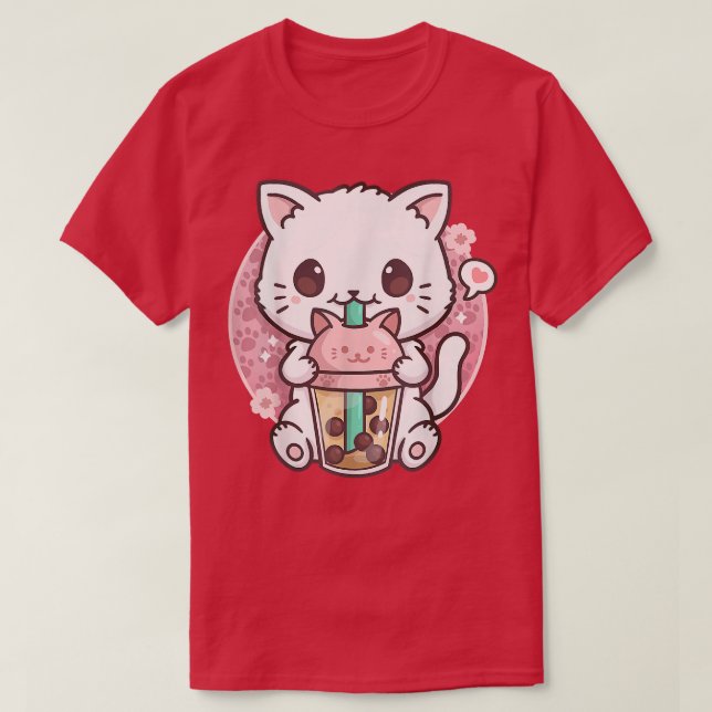 Cat Boba Tea Bubble Tea Anime Kawaii Neko Gift Gir T-Shirt (Design Front)
