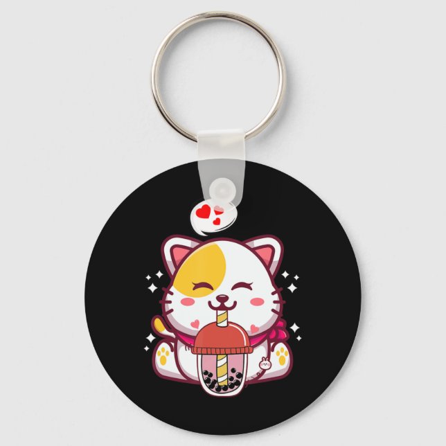 Cat Boba Tea Bubble Tea Anime Kawaii Neko Gifts Gi Key Ring (Front)