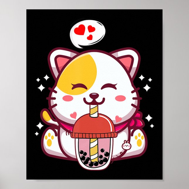 Cat Boba Tea Bubble Tea Anime Kawaii Neko Gifts Gi Poster (Front)