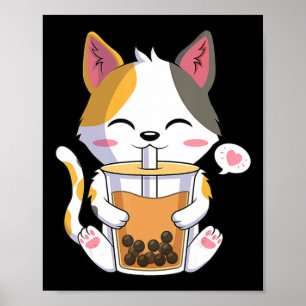Cat Boba Tea Bubble Tea Anime Kawaii Neko Girl Tee Poster