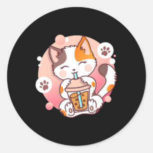 Cat Boba Tea Bubble Tea Anime Kawaii Neko Girls Te Classic Round Sticker