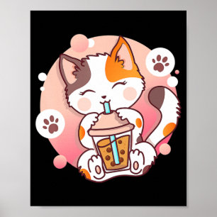 Cat Boba Tea Bubble Tea Anime Kawaii Neko Girls Te Poster
