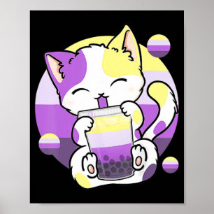 Cat Boba Tea Bubble Tea Anime Kawaii Neko Kids Gir Poster