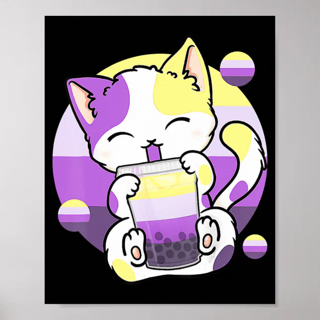 Cat Boba Tea Bubble Tea Anime Kawaii Neko Kids Gir Poster | Zazzle