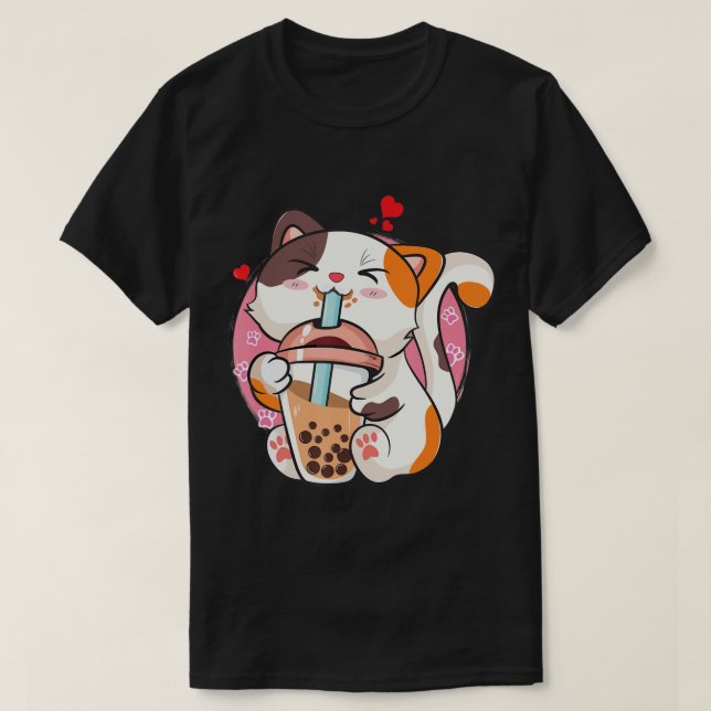 Cat Boba Tea Bubble Tea Anime Kawaii Neko Kids Tee (Design Front)
