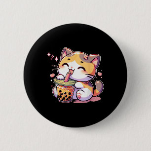 Cat Boba Tea Bubble Tea Anime Kawaii Neko Kids Tee 6 Cm Round Badge