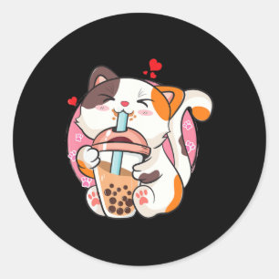 Cat Boba Tea Bubble Tea Anime Kawaii Neko Kids Tee Classic Round Sticker