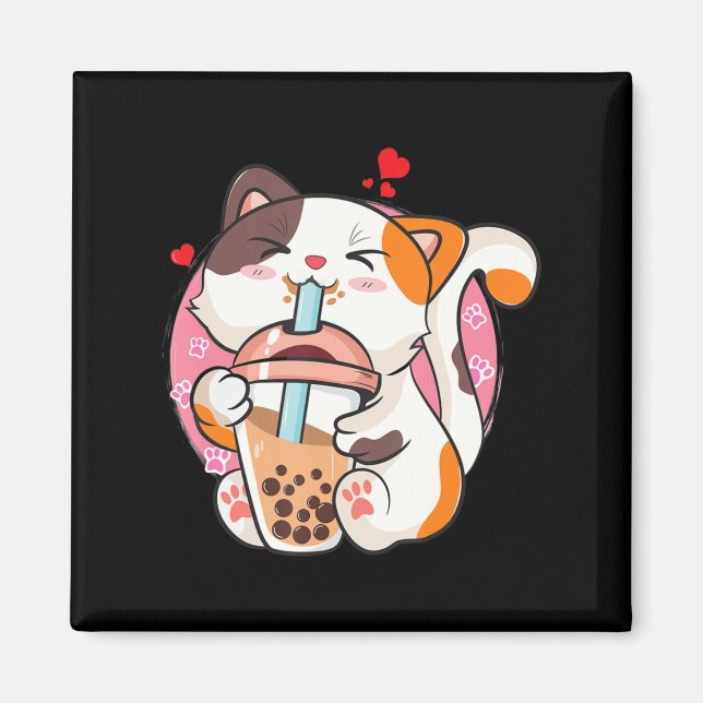 Cat Boba Tea Bubble Tea Anime Kawaii Neko Kids Tee Magnet (Front)