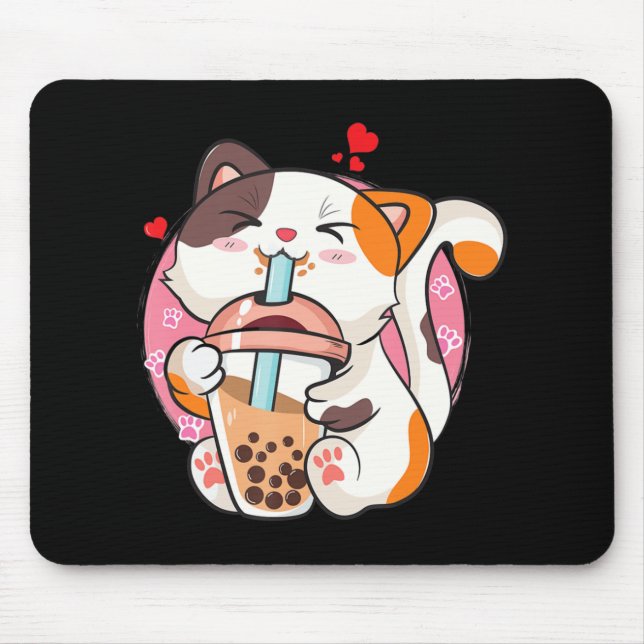 Cat Boba Tea Bubble Tea Anime Kawaii Neko Kids Tee Mouse Mat (Front)