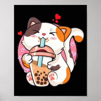 Cat Boba Tea Bubble Tea Anime Kawaii Neko Kids Tee Poster