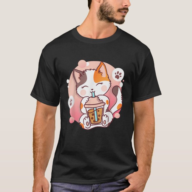 Cat Boba Tea Bubble Tea Anime Kawaii Neko Men Wome T-Shirt (Front)