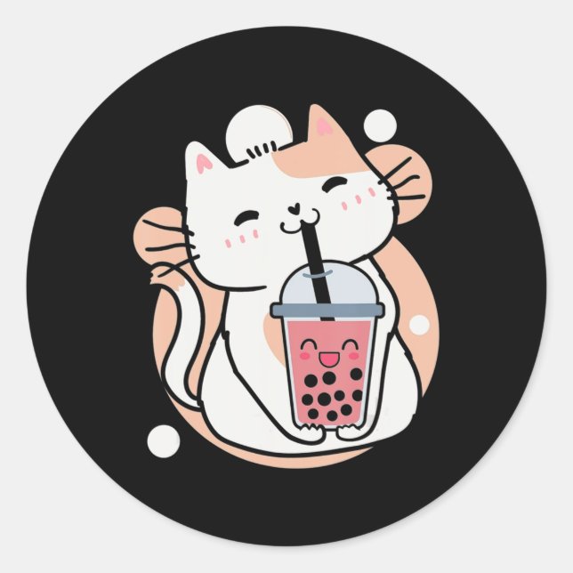 Cat Boba Tea Bubble Tea Anime Kawaii Neko Milktea  Classic Round Sticker (Front)