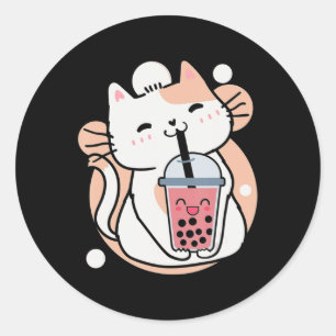 Cat Boba Tea Bubble Tea Anime Kawaii Neko Milktea Classic Round Sticker