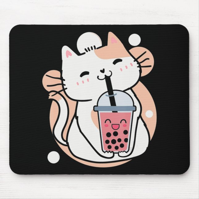 Cat Boba Tea Bubble Tea Anime Kawaii Neko Milktea  Mouse Mat (Front)