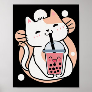 Cat Boba Tea Bubble Tea Anime Kawaii Neko Milktea  Poster
